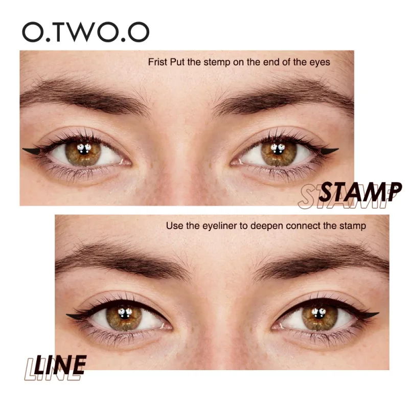 O.TWO.O Timbro per eyeliner Penna per eyeliner liquido nero Impermeabile ad asciugatura rapida Matita per eyeliner a doppia estremità Trucco per cosmetici da donna — image 3