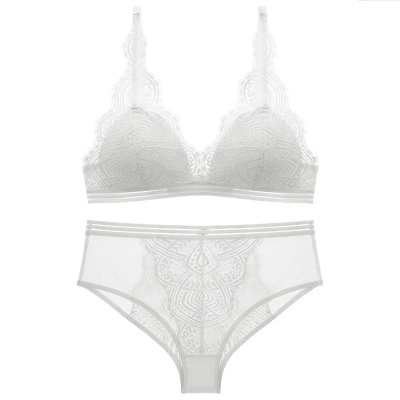 Conjunto de sutiã e calcinha triangular de renda sem fio, forro fino, roupa íntima feminina sexy, lingerie francesa, sutiã bralette — image 4