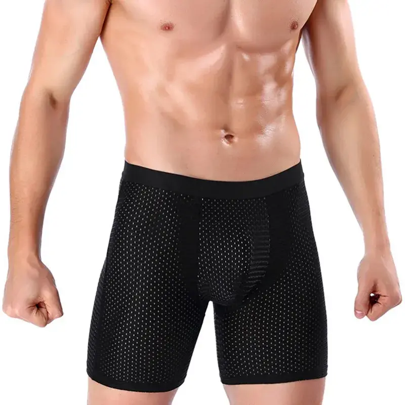 Boxers Briefs Man Ice Silk Shorts Underpants Male Large Size Men's Mesh Panties Breathable Long Boxer For Men Underwear — image 10