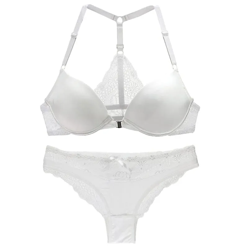2022 New Sexy Halter Deep V Push Up Bras Set Solid Smooth Bow Decorative Women Underwear AB Cup Girls Lingerie — image 4