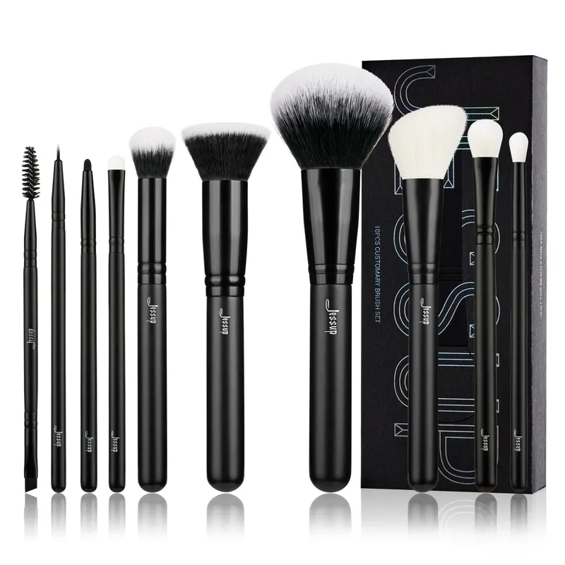 Set Berus Mekap Jessup 10pcs Berus Mekap Bedak Sintetik Semulajadi Pembayang Mata Celak Celak Penyubur Kening T323 — image 8