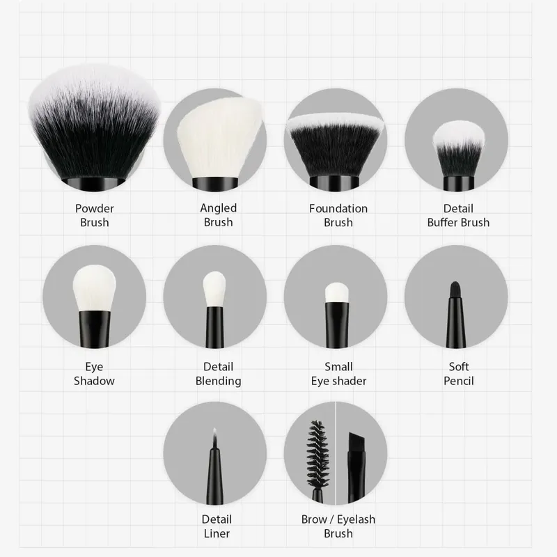Set Berus Mekap Jessup 10pcs Berus Mekap Bedak Sintetik Semulajadi Pembayang Mata Celak Celak Penyubur Kening T323 — image 2