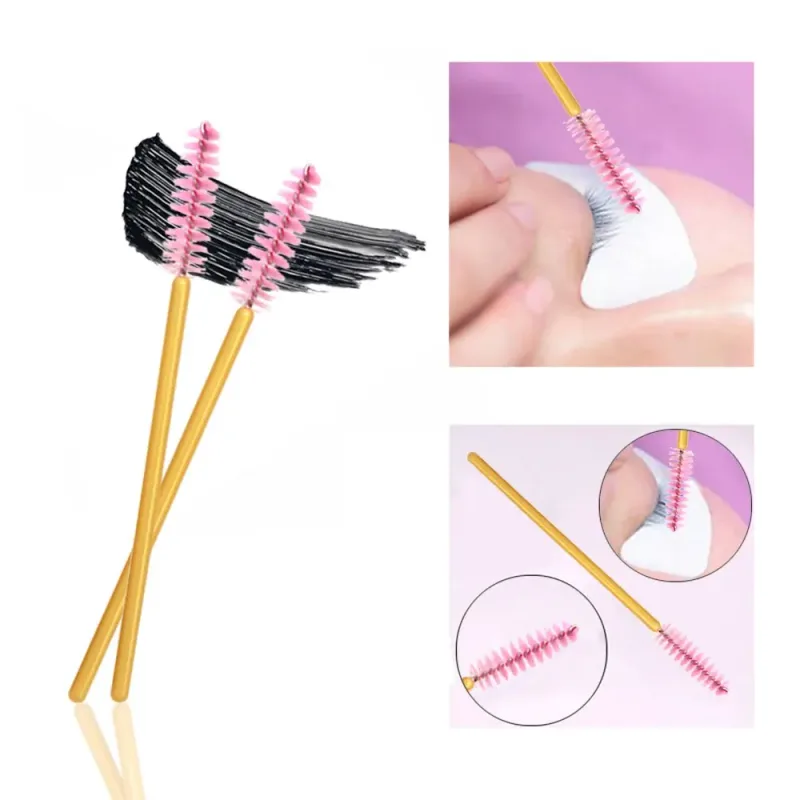50 개/갑/팩 일회용 마이크로 속눈썹 브러쉬 마스카라 애플리케이터 완드 브러쉬 빗 눈 속눈썹 브러쉬 메이크업 도구 골드 핸들 — image 6