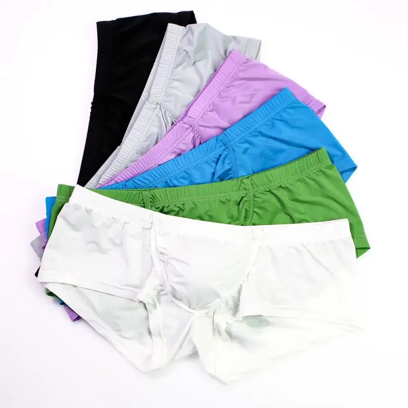 Biancheria intima da uomo sexy Boxer Solido sottile Mutandine di seta di ghiaccio Uomo Traspirante Vita bassa U Custodia convessa Mutande Uomo Cueca Calzoncillo — image 7