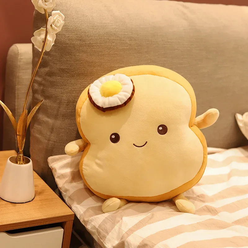 25/35 centimetri Uovo Fritto Peluche Sop Pane Tostato Cuscino Sorridente Carino Bruciato Marrone Cibo Peluche Supporto per la Schiena Cuscino Decor placante regalo — image 10