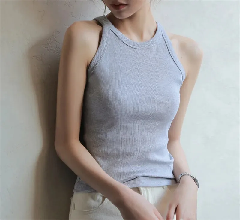 Basique Solide T-shirts Femmes Mince Licou Cou Hors épaule Haut Pour Femmme T-shirts D'été Femmes Réservoirs Sans Manches Livraison Directe