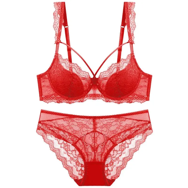 Reggiseno e mutandine in pizzo taglie forti con fodera sottile Set intimo con fasciatura Lingerie push up da donna A B C D E Coppa 95C 95D — image 4