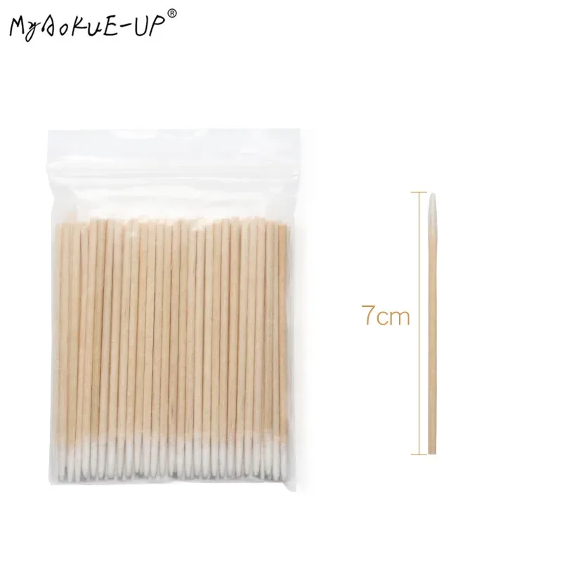 100 pcs Disposable ขนาดเล็กผ้าฝ้าย Swab Lint ฟรี Micro แปรงไม้ Cotton Buds Swabs Eyelash Extension กาวถอดเครื่องมือ — image 2