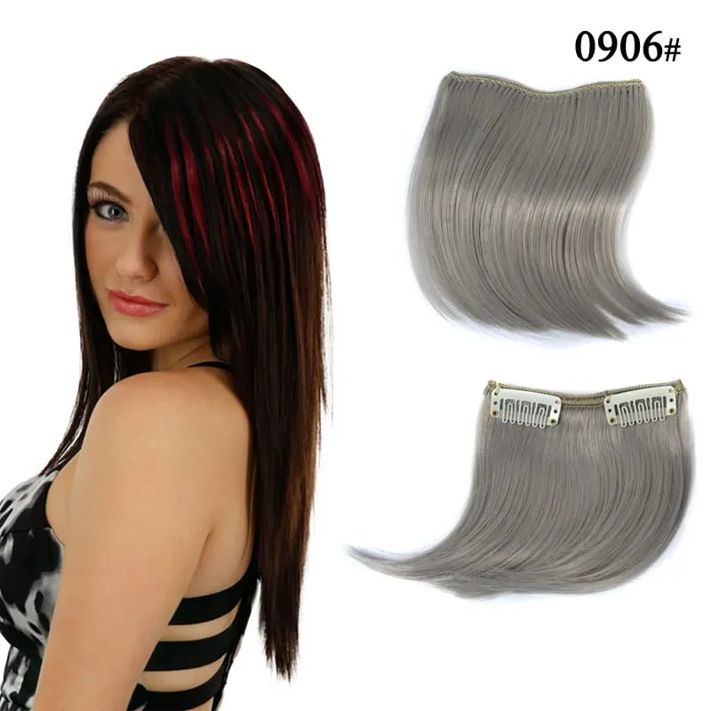 Synthetic Clip-In Hair Bangs Extensions Purple Pink Blue Short Hairpiece Fake Hair for Female