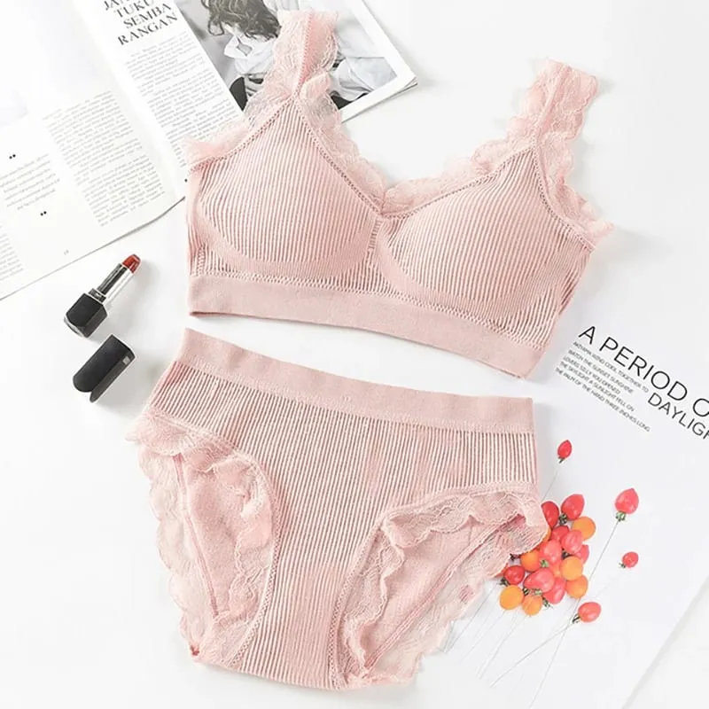 Sexy Lace Lingerie Set Padded Bra Set Without Steel Ring Solid Women's Underwear Brassiere Comfortable Fitness Crop Top — image 11