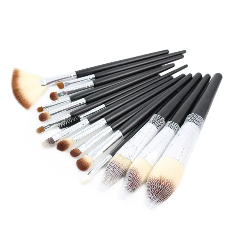 Set Berus Mekap 15pcs Berus Kipas Serbuk Bedak Pemerah Pipi Bronzer Pembayang Mata Pelapik Alis Lip Gloss Alat Campuran Serlahkan Kontur — image 1