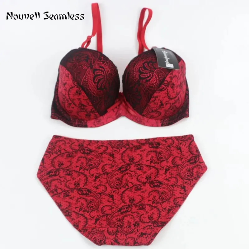 2025 New Brand Sexy High-Quality Push Up Padded Underwire Bow Bras Set Lace Flower Underwear For Womes Large Size Lingerie — image 1