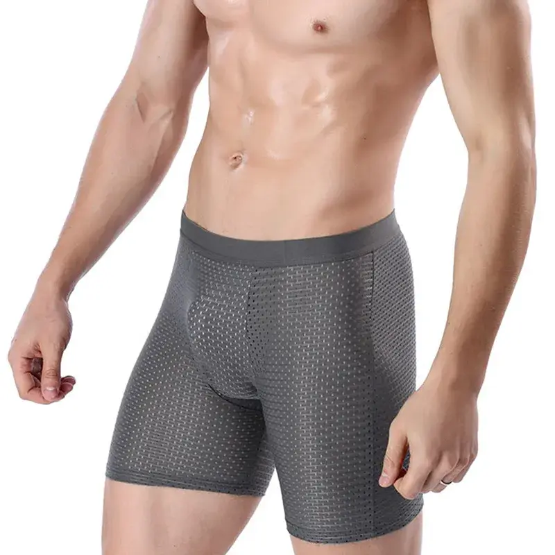 Boxers Briefs Man Ice Silk Shorts Underpants Male Large Size Men's Mesh Panties Breathable Long Boxer For Men Underwear — image 12