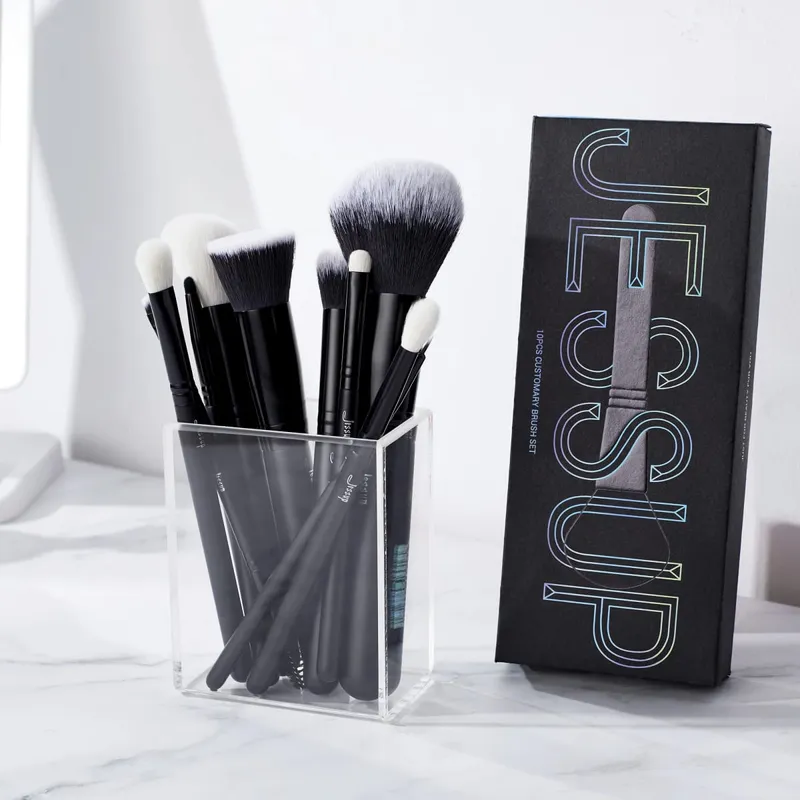 Set Berus Mekap Jessup 10pcs Berus Mekap Bedak Sintetik Semulajadi Pembayang Mata Celak Celak Penyubur Kening T323 — image 6