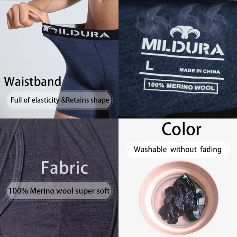 100% Merino Wool Boxer Briefs Men Underwear Merino Wool Boxer Underpants Men Boxer Brief Moisture Wicking Breathable Soft 180G — image 14