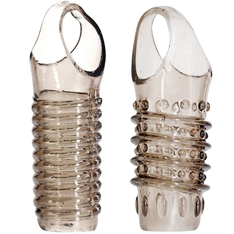 Transparent/Black Penis Extender Sleeve Reusable Condoms Penis Rings Enlargement Enhancer Delay Ejaculation Sex Toys for Men — image 4