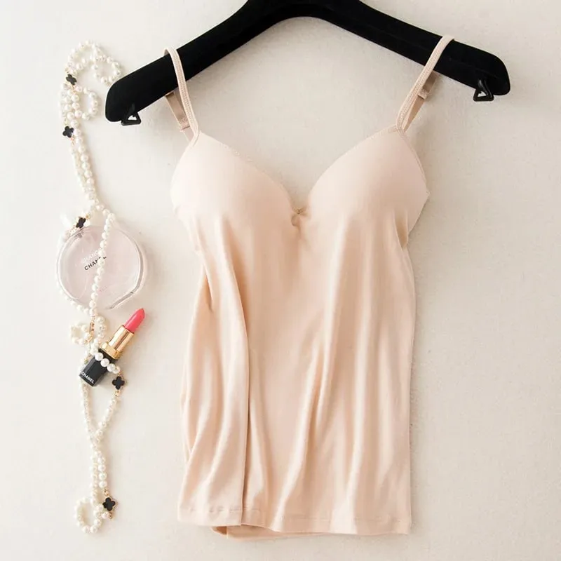 2024 Retro Vintage Basic & Casualหดลมผู้หญิงBraสปาเก็ตตี้สายคล้องคอVคอเสื้อกั๊กCami Tank Topsเสื้อเสื้อ
