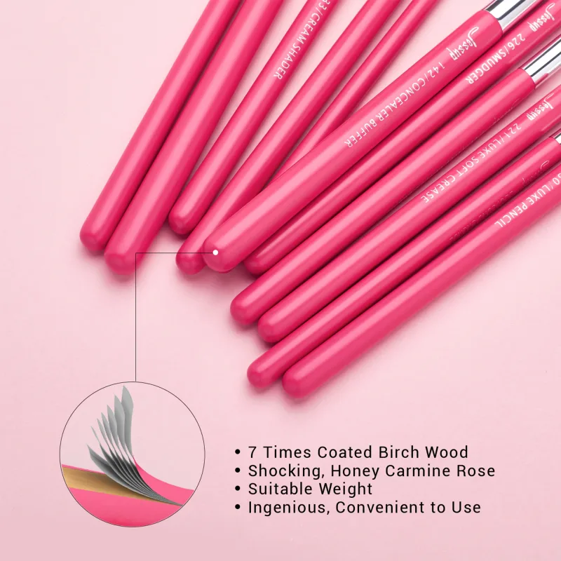 Jessup Make-up-Pinsel-Set, 15-teilig, professioneller Make-up-Pinsel, Eyeliner, Shader, natürlich-synthetisch, Rose-Karmin/Silber — image 4