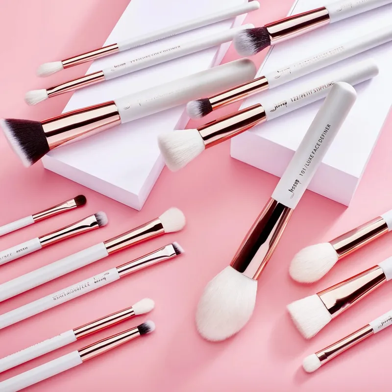 Jessup 25 uds juego de brochas de maquillaje profesional brochas de maquillaje kit de herramientas juego de base colorete en polvo belleza blanco perla T215 — image 2