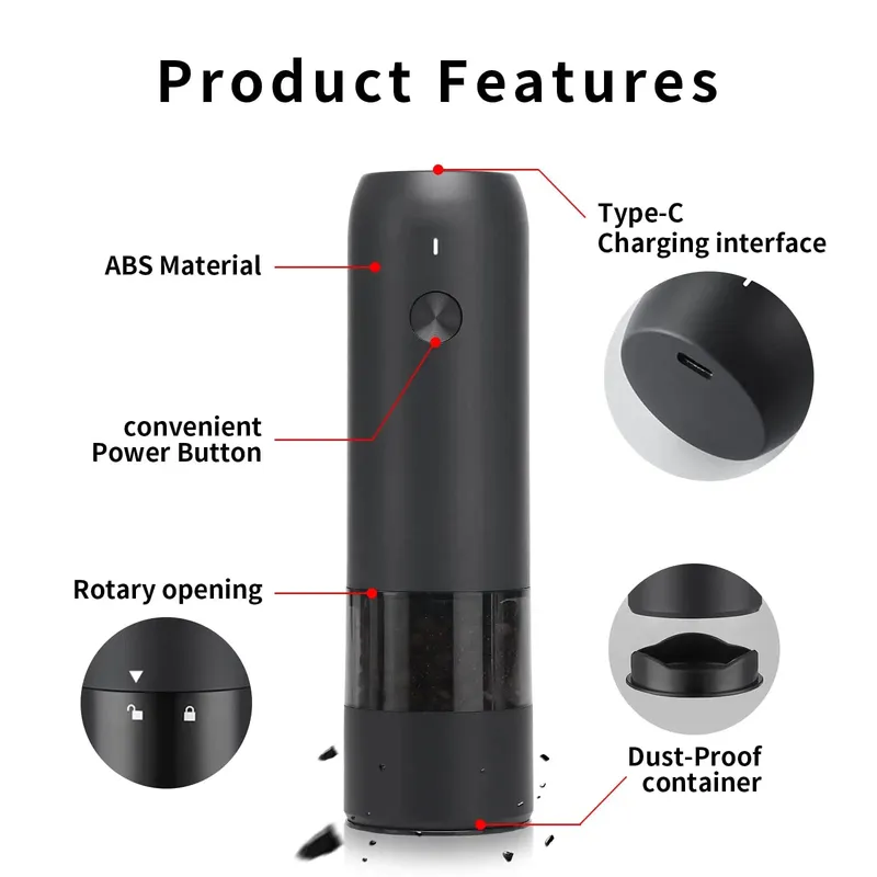 Conjunto elétrico automático de moedor de sal e pimenta, recarregável com usb, moedor de especiarias ajustável, ferramentas de cozinha — image 10