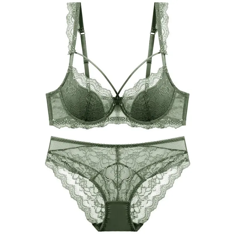 Reggiseno e mutandine in pizzo taglie forti con fodera sottile Set intimo con fasciatura Lingerie push up da donna A B C D E Coppa 95C 95D — image 2