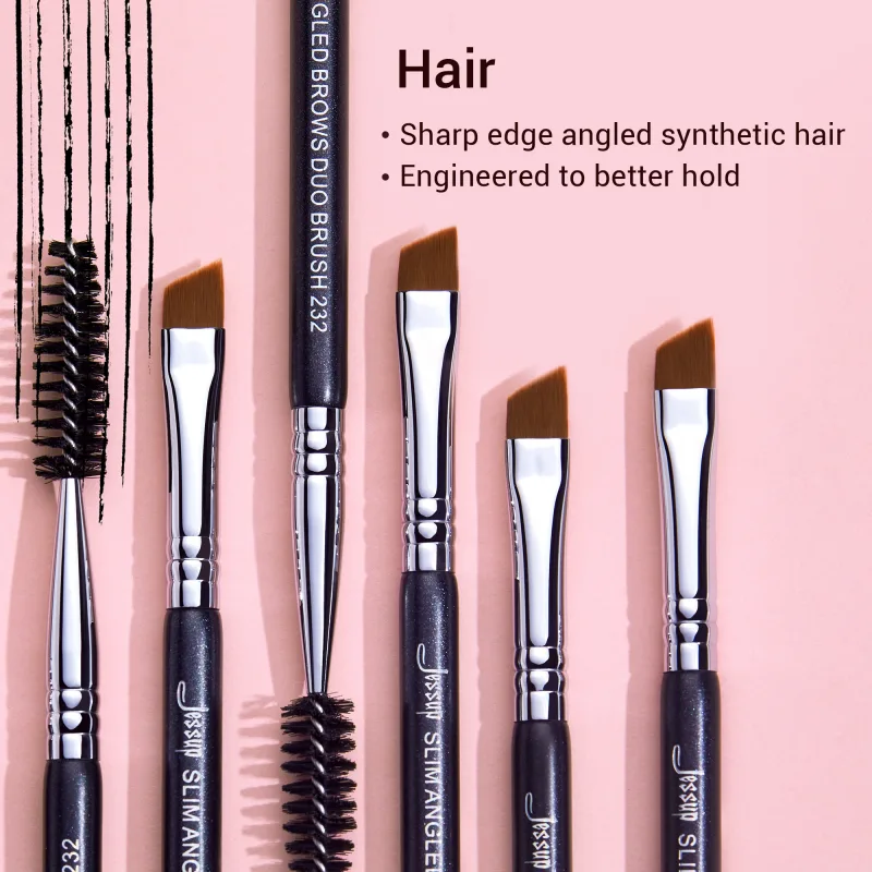 Jessup Eyebrow Solek Berus Dwi-kepala Alis Bulu Mata Berus Solekan Mata Kosmetik Alat Kecantikan Rambut Sintetik Pemegang Kayu