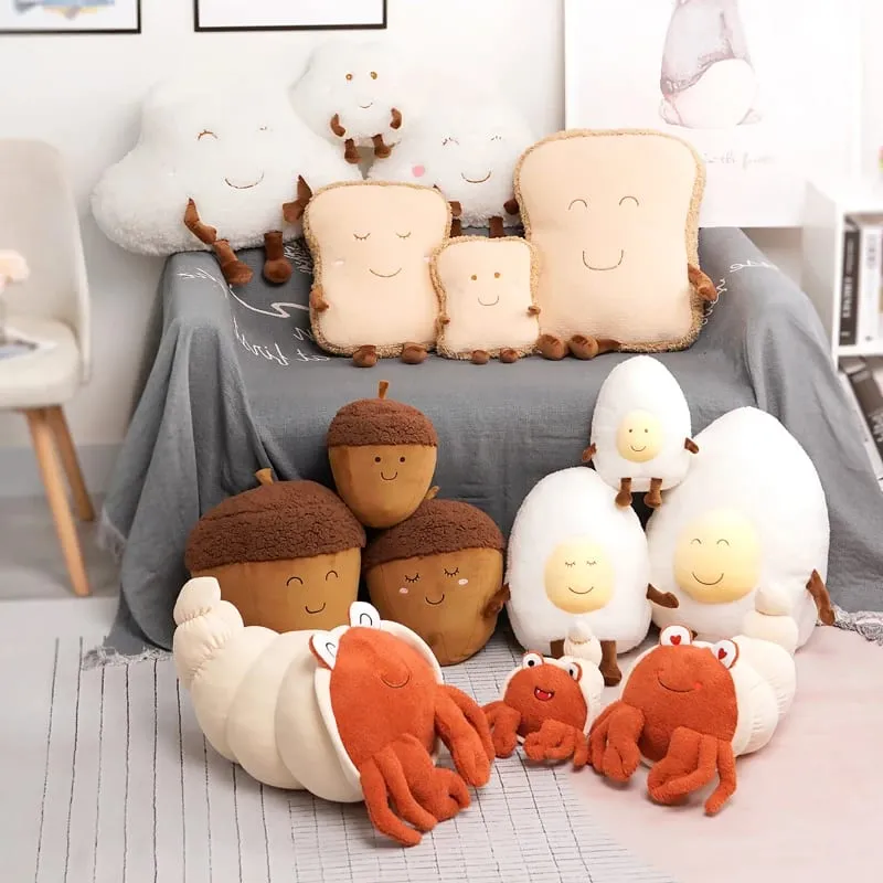 Bantal Mewah Awan Comel Sumbat Roti Keluarga Kreatif Lembut Telur Rebus Chestnut Hermit Crab Mainan Bantal Kereta Hiasan Rumah Mainan Kanak-kanak — image 8