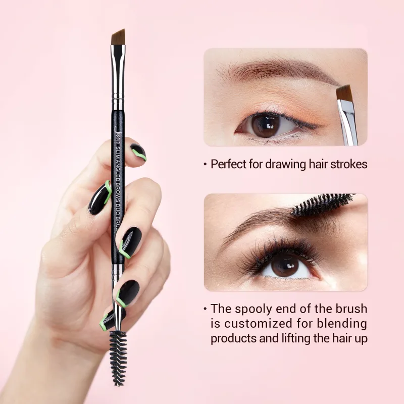 Jessup Eyebrow Solek Berus Dwi-kepala Alis Bulu Mata Berus Solekan Mata Kosmetik Alat Kecantikan Rambut Sintetik Pemegang Kayu