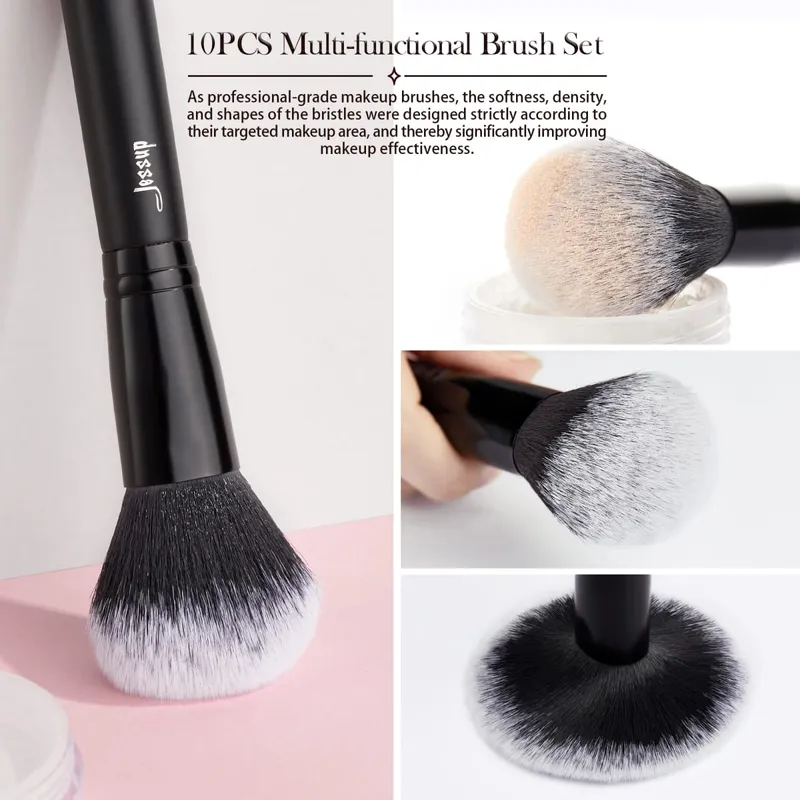 Set Berus Mekap Jessup 10pcs Berus Mekap Bedak Sintetik Semulajadi Pembayang Mata Celak Celak Penyubur Kening T323 — image 3