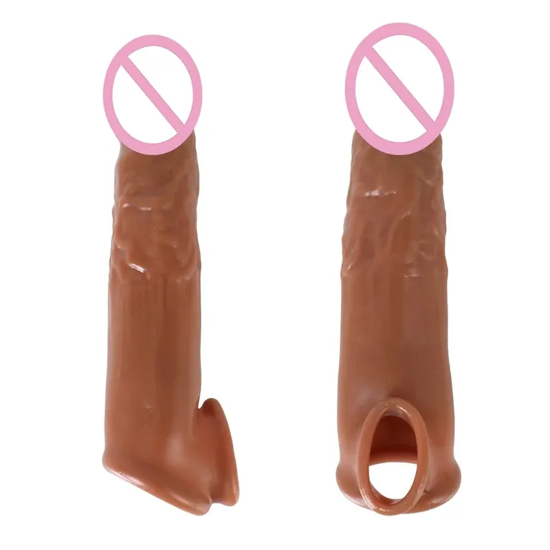 Pria Menunda Ejakulasi Realistis Penis Kondom Lembut TPE Ayam Pembesar 18CM Toko Seks Mainan Seks untuk Pria Penis Lengan Extender — image 5
