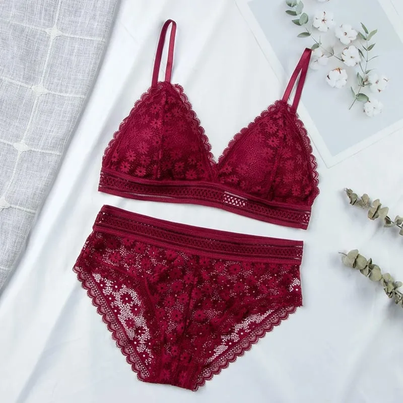 ผู้หญิงดอกไม้ลูกไม้ Bras สูทชุดชั้นในเบาะ Breathable เสื้อกั๊กเซ็กซี่ Hollow OUT Bralette บางชุดชั้นในหนึ่งขนาด — image 10