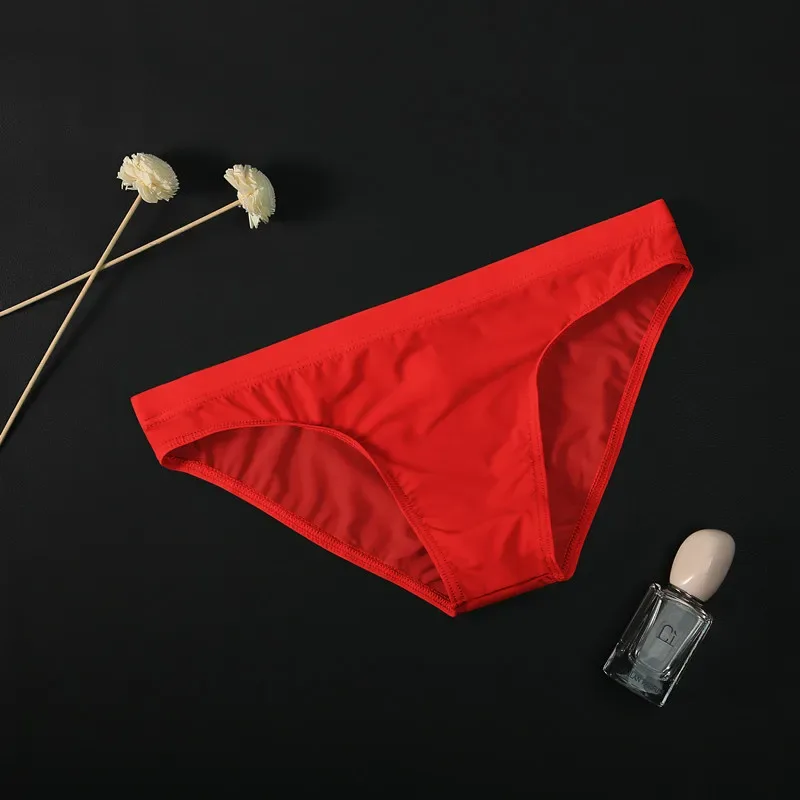 여름 얼음 실크 남자 고체 투명 낮은 허리 속옷 원활한 통기성 부드러운 꽉 얇은 패션 용인 남성 U 볼록 브리프 — image 9
