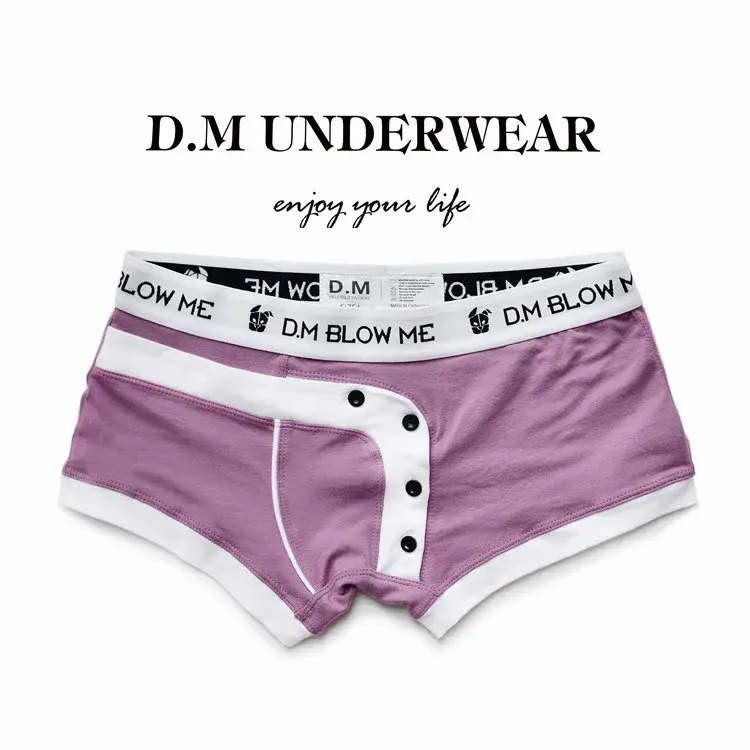 Men's Pink Underwear Low Waist Sexy Men's Button Boxers Solid Color Matching Personality Sports Cotton Boyshort — image 3