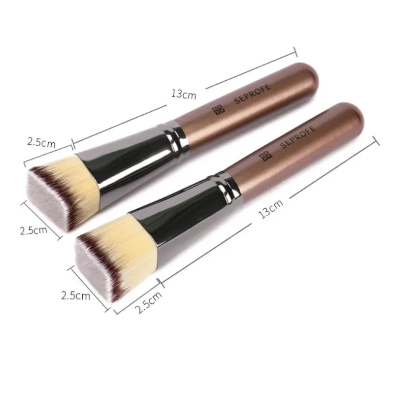 1pc Professional Foundation Makeup Brushes Tilt Flat head metal wood Paint handle Concealer make up tools brochas maquillaje set — image 3
