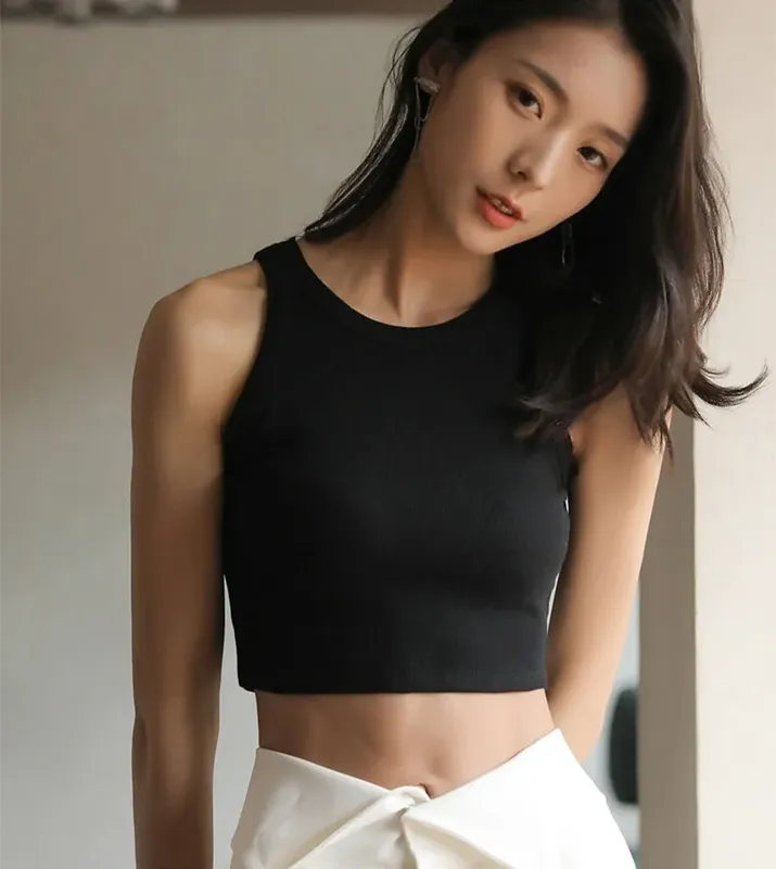Basique Solide T-shirts Femmes Mince Licou Cou Hors épaule Haut Pour Femmme T-shirts D'été Femmes Réservoirs Sans Manches Livraison Directe — image 6