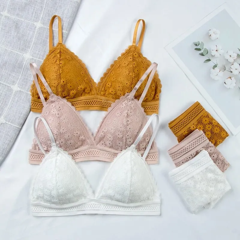 ผู้หญิงดอกไม้ลูกไม้ Bras สูทชุดชั้นในเบาะ Breathable เสื้อกั๊กเซ็กซี่ Hollow OUT Bralette บางชุดชั้นในหนึ่งขนาด — image 4