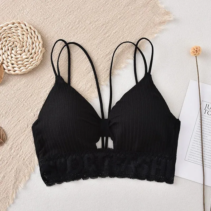 Canotta con retro a U Canotta da donna Crop Top Intimo senza fili Reggiseno con doppie spalline senza schienale Lingerie sexy Canotta imbottita in tinta unita — image 11