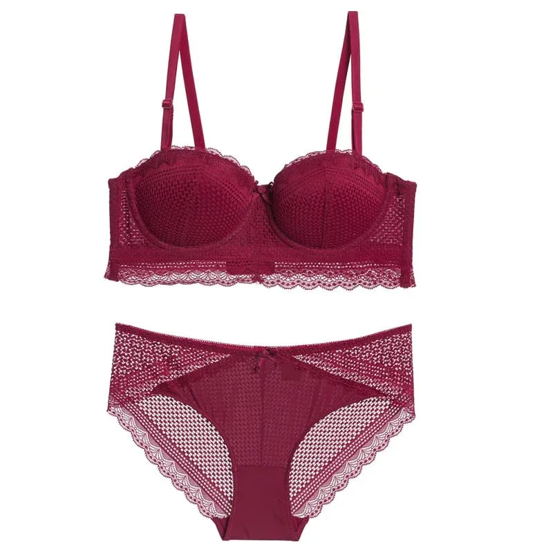 เซ็กซี่ Hollow OUT Lace ครึ่งถ้วย Push Up Bra พร้อมสายรัดที่ถอดออกได้ Broadside Bra และชุดกางเกงชุดชั้นในผู้หญิงชุดชั้นใน — image 3