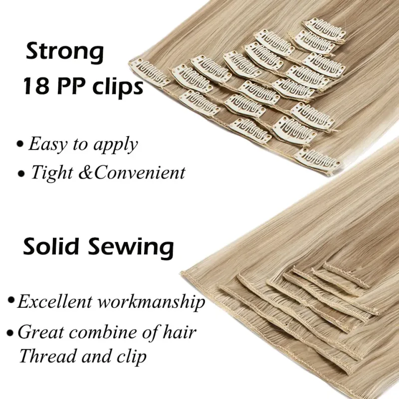 S-noilite Synthetic 8PCS/Set 18Clips Clip in Hair Extensions Long Straight Hair Extension Clip in Hair for Women — image 4