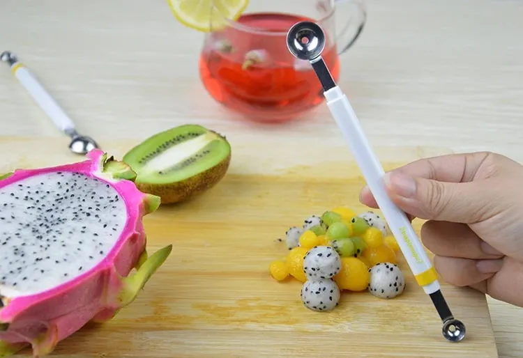 Mini Apple Ball Digger Melon ช้อนไอศกรีมขุด Scoop สแตนเลส Double-end เครื่องมือทำอาหารห้องครัว DIY อุปกรณ์เสริม Gadgets — image 7