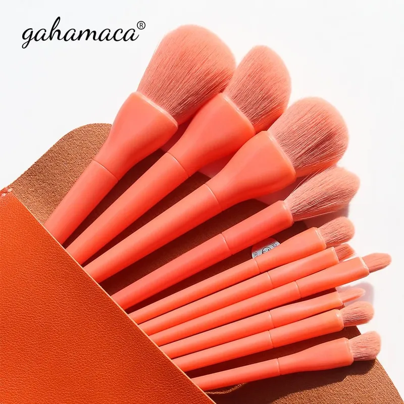 Make-up-Pinsel-Set, 10 Stück, Orange/Rosa/Blau/Grün, Lidschatten, Eyeliner, Make-up-Pinsel, Naturhaar, Foundation, Puder, Rouge — image 1