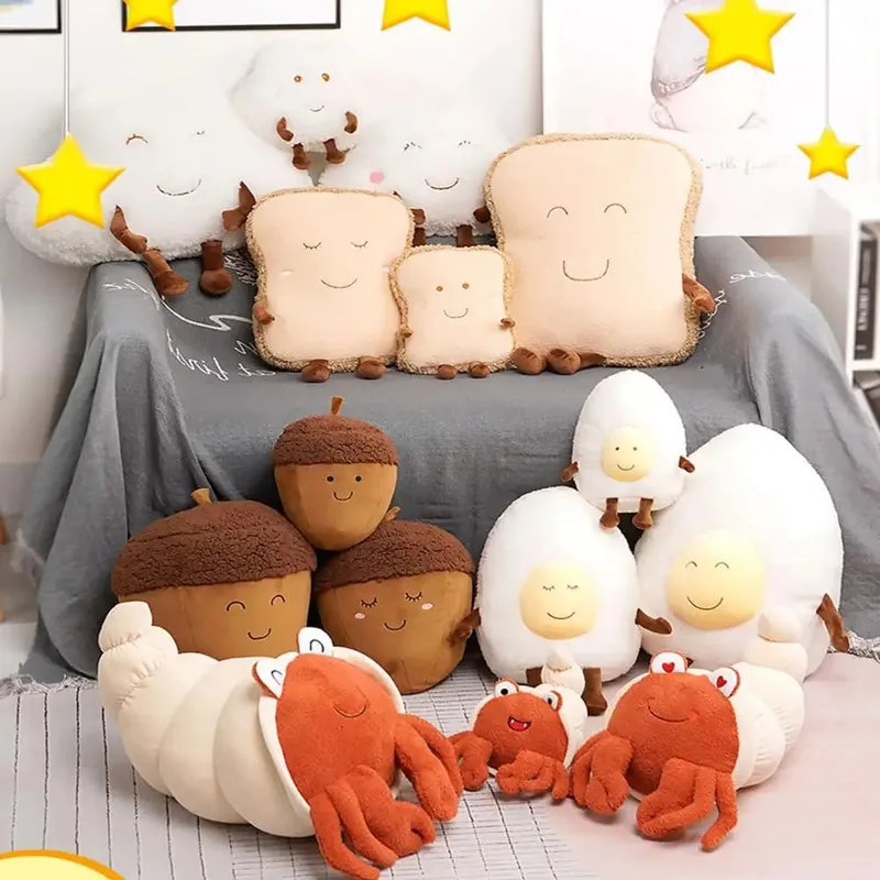 Bantal Mewah Awan Comel Sumbat Roti Keluarga Kreatif Lembut Telur Rebus Chestnut Hermit Crab Mainan Bantal Kereta Hiasan Rumah Mainan Kanak-kanak — image 2