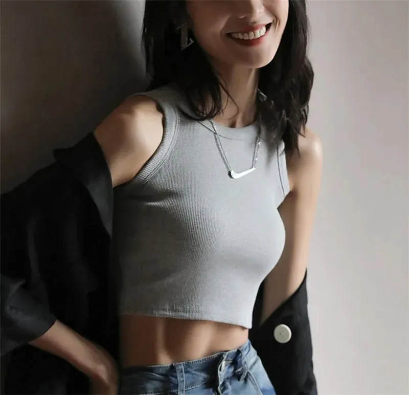 Basique Solide T-shirts Femmes Mince Licou Cou Hors épaule Haut Pour Femmme T-shirts D'été Femmes Réservoirs Sans Manches Livraison Directe — image 14