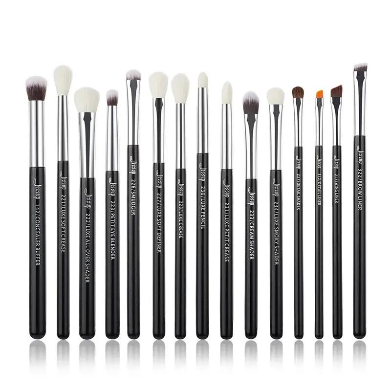 Zestaw pędzli do makijażu Jessup 15 szt. Zestaw pędzli do makijażu Eyeliner Shader Naturalne włosy syntetyczne Różowe złoto/czarny T157