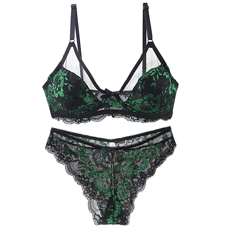 Frauen Ultra-dünne BCDE Tasse Mesh Spitze Unterwäsche Transparente Bh Sets Schönheit Zurück Hohl Stickerei Weibliche Dessous — image 9