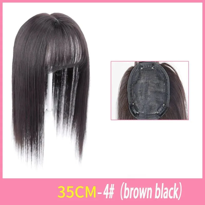 Long Straight Hair with Black Brown Hairpin Bangs High Temperature Fiber Hair Topper Clip In Hair Extensions 2styles — image 14