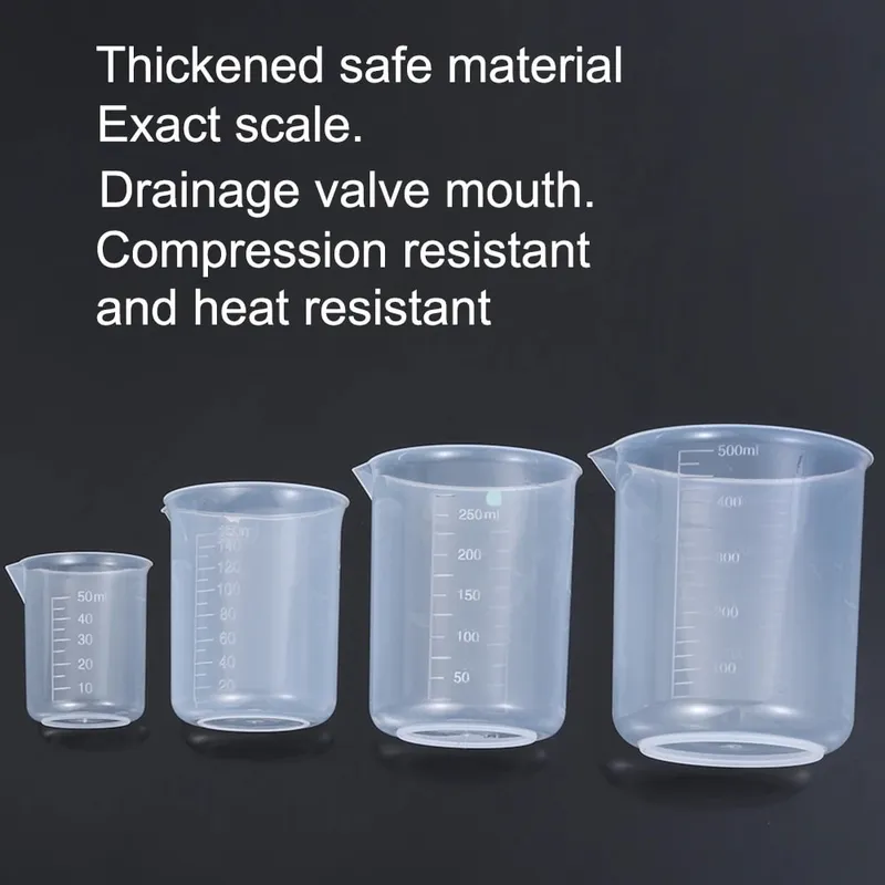 ถ้วยตวงพลาสติกโปร่งใสห้องปฏิบัติการ Beaker สำเร็จการศึกษาของเหลวเหยือกถ้วยครัวเบเกอรี่ทำอาหารการวัดขนาดคอนเทนเนอร์ — image 8