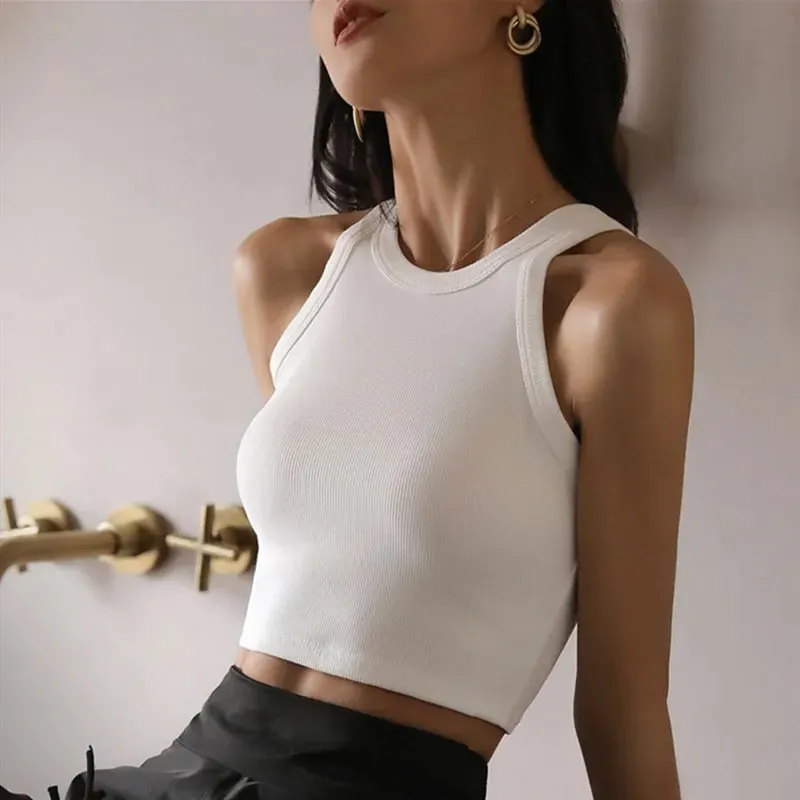 Basique Solide T-shirts Femmes Mince Licou Cou Hors épaule Haut Pour Femmme T-shirts D'été Femmes Réservoirs Sans Manches Livraison Directe — image 16