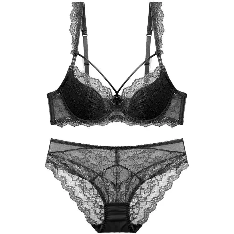 Reggiseno e mutandine in pizzo taglie forti con fodera sottile Set intimo con fasciatura Lingerie push up da donna A B C D E Coppa 95C 95D