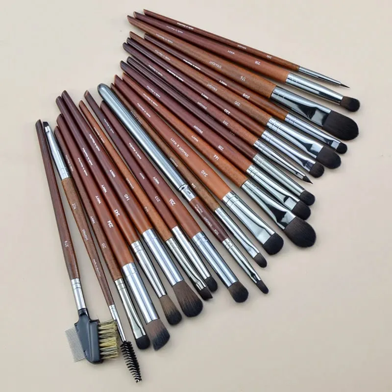 Pennelli per trucco occhi in legno naturale set completo Ombretto Pro Crease Kit per trucco sfumino evidenziatore sopracciglio Pennello per ciglia labbra pratico — image 5